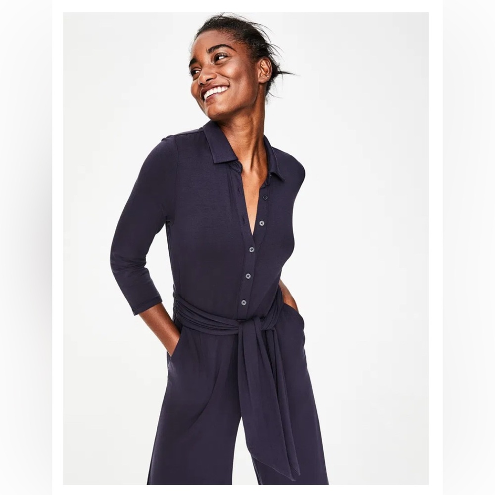 BODEN Beatrice Jersey Jumpsuit Navy pockets US 10 $108 - Picture 2 of 8